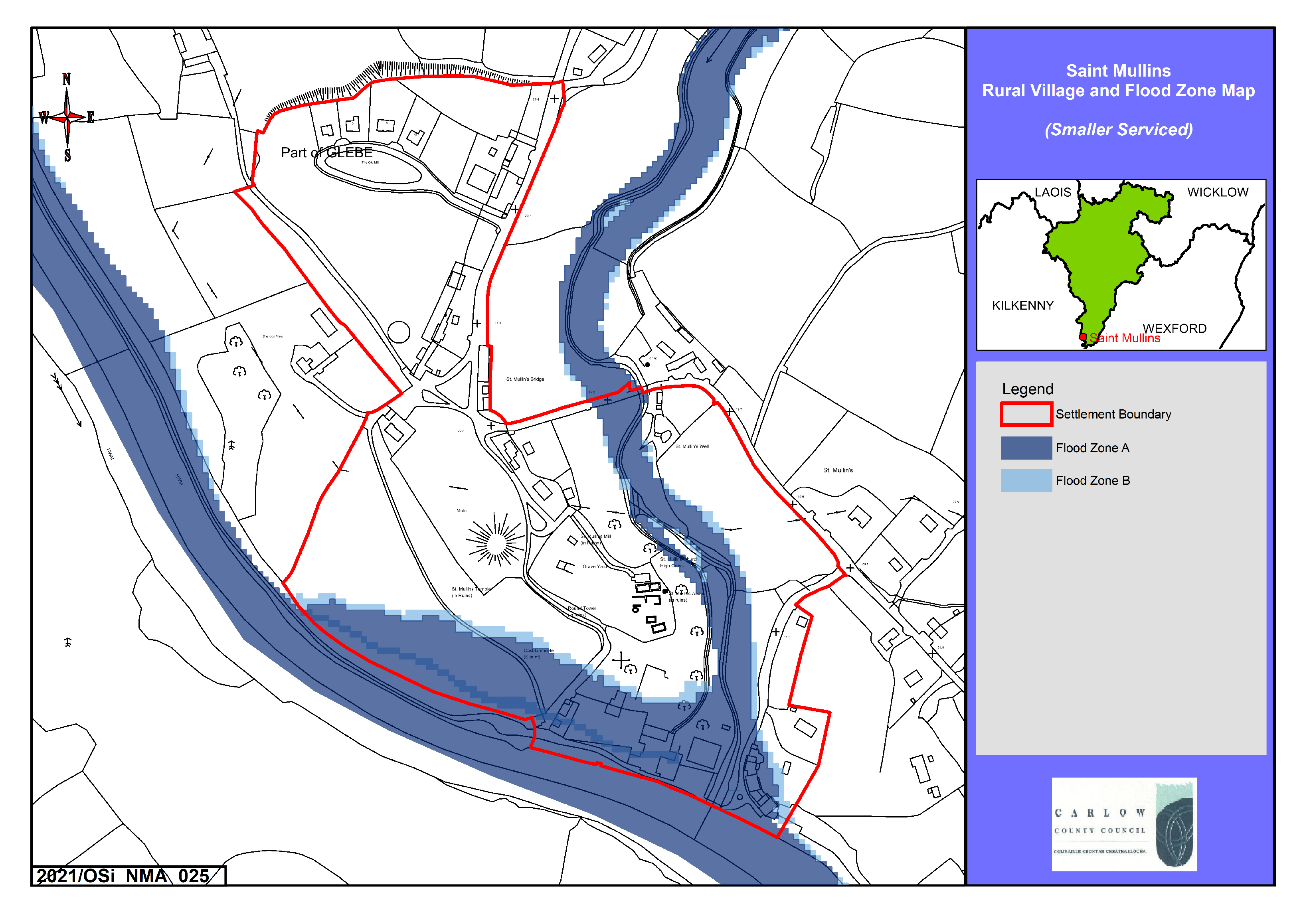 Saint Mullins Rural Village and Flood Zone Map