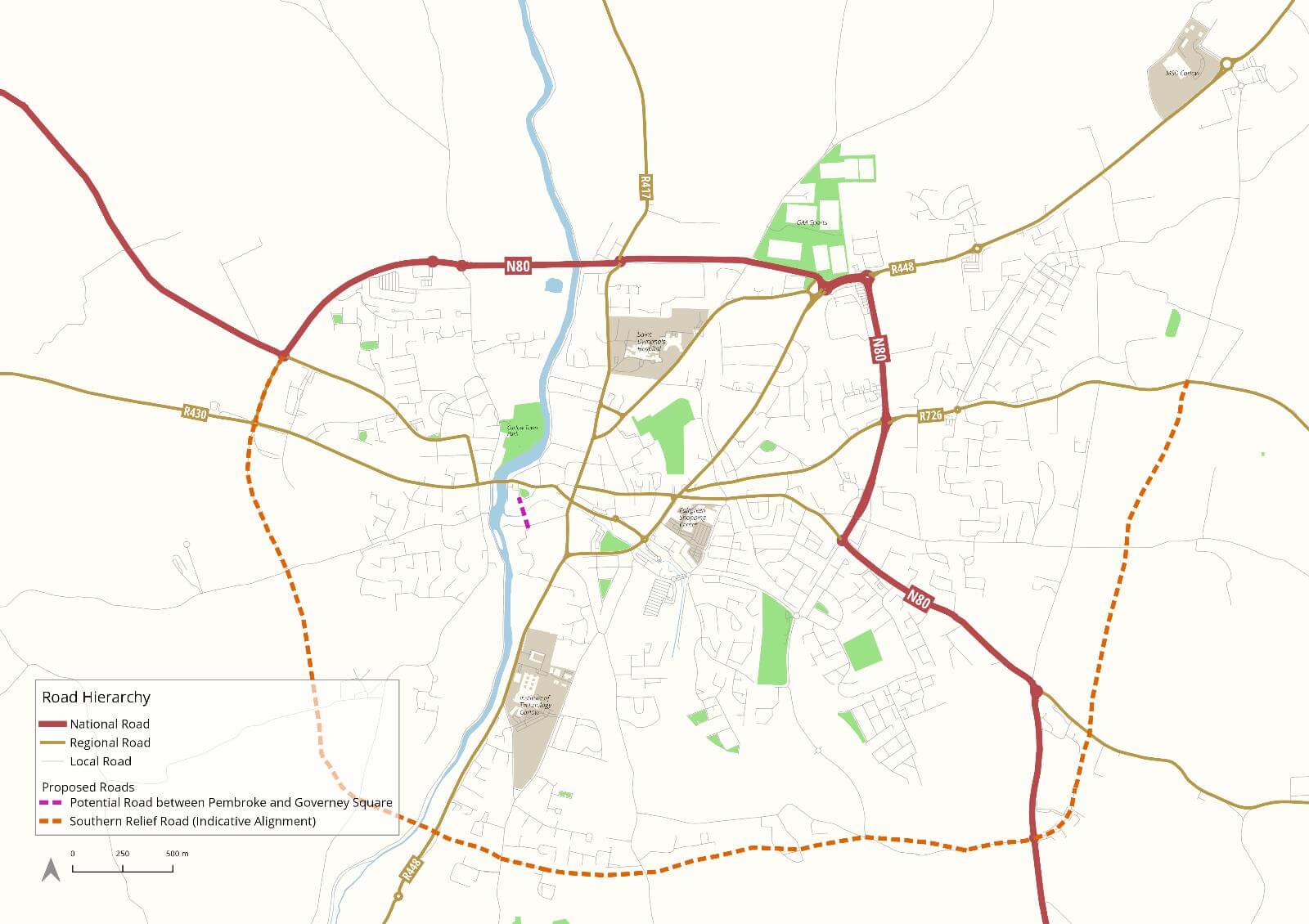 Map of existing and proposed roads
