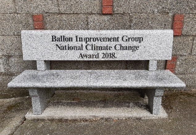 Image of stone bench with engraving 'Ballon Improvement Group National Climate Change Award 2008'