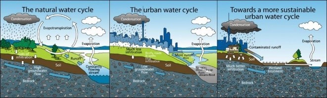 Fig. 7.1:  How urban environments impact the natural water cycle