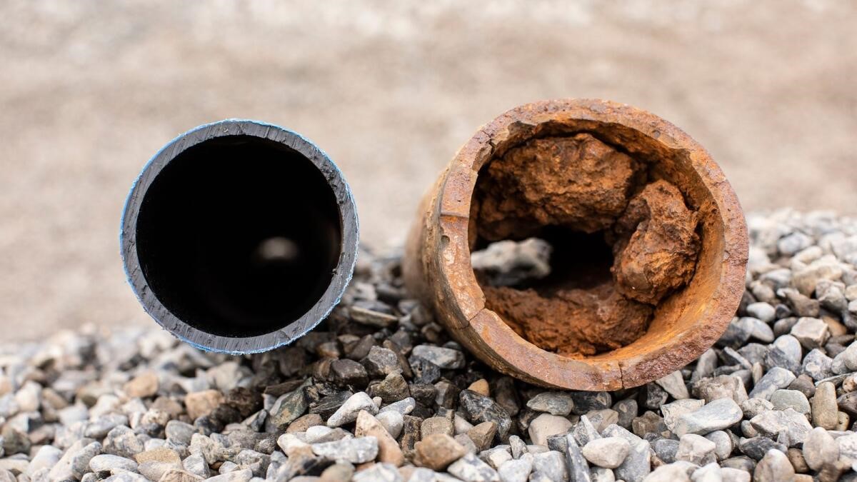 Image of cast iron water mains and polyethylene (plastic) pipes