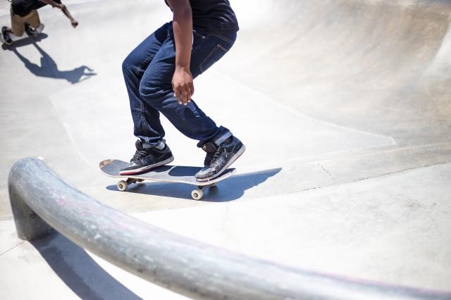 Photo of someone skateboarding in a skate board park